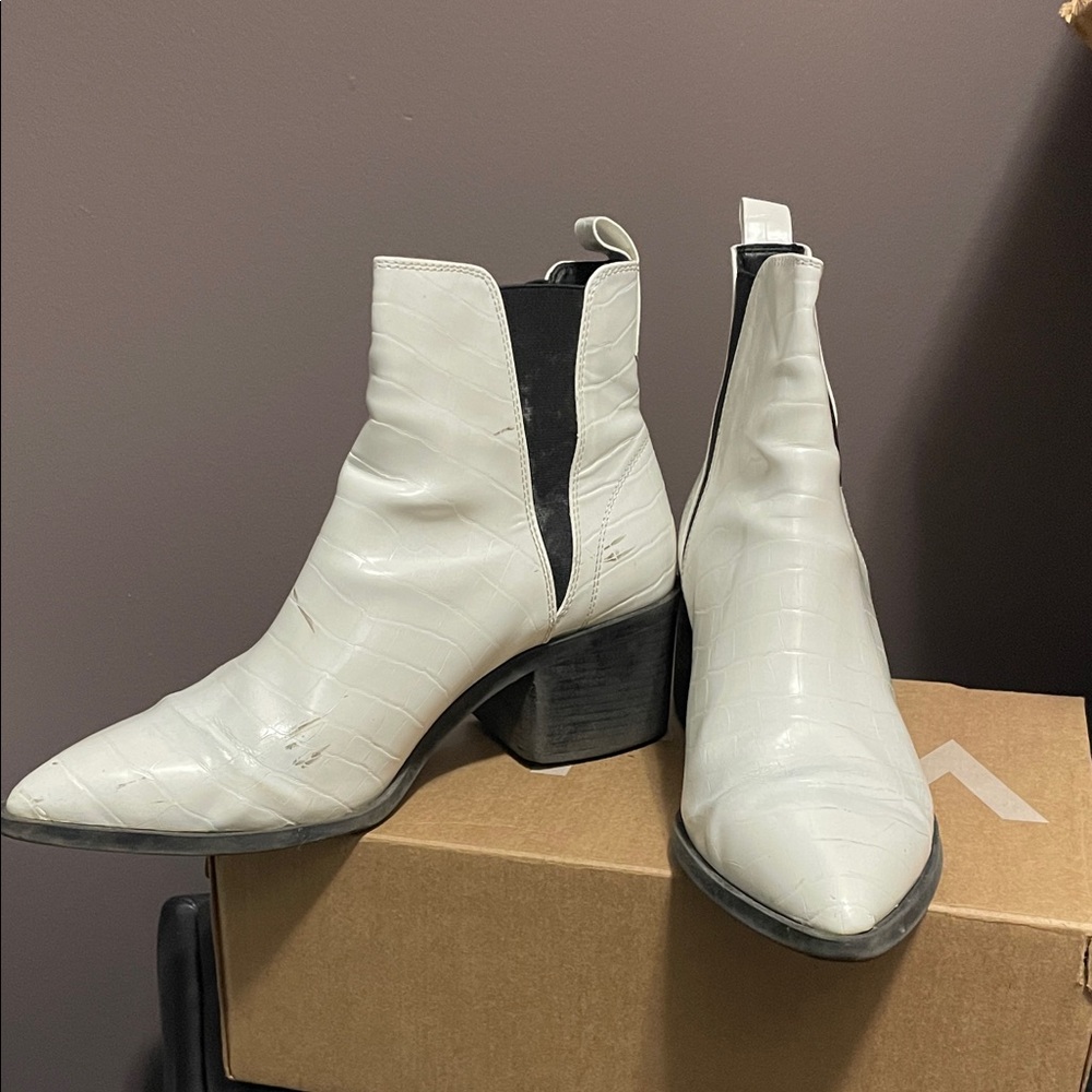 Steve Madden White Croc-Texture Ankle Booties